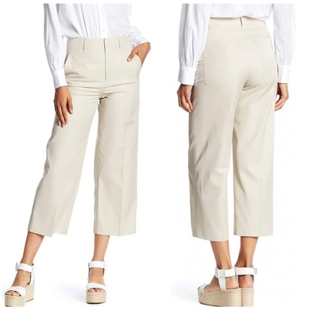 Vince Sz 2 Beige Wide Leg Capri Cropped Khaki Chino Pants Trousers